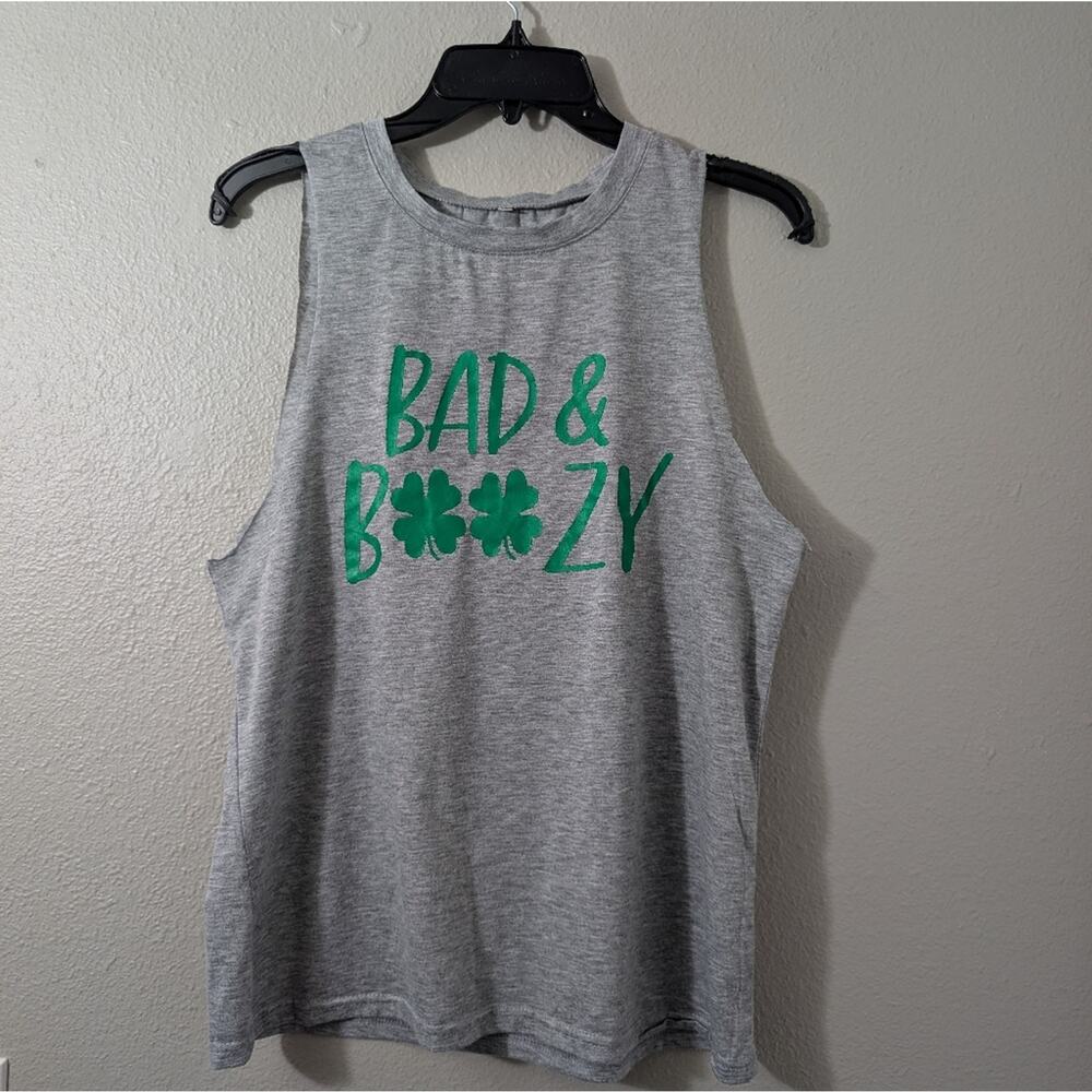 St Patrick's Day Gray Tank Top with Green Print